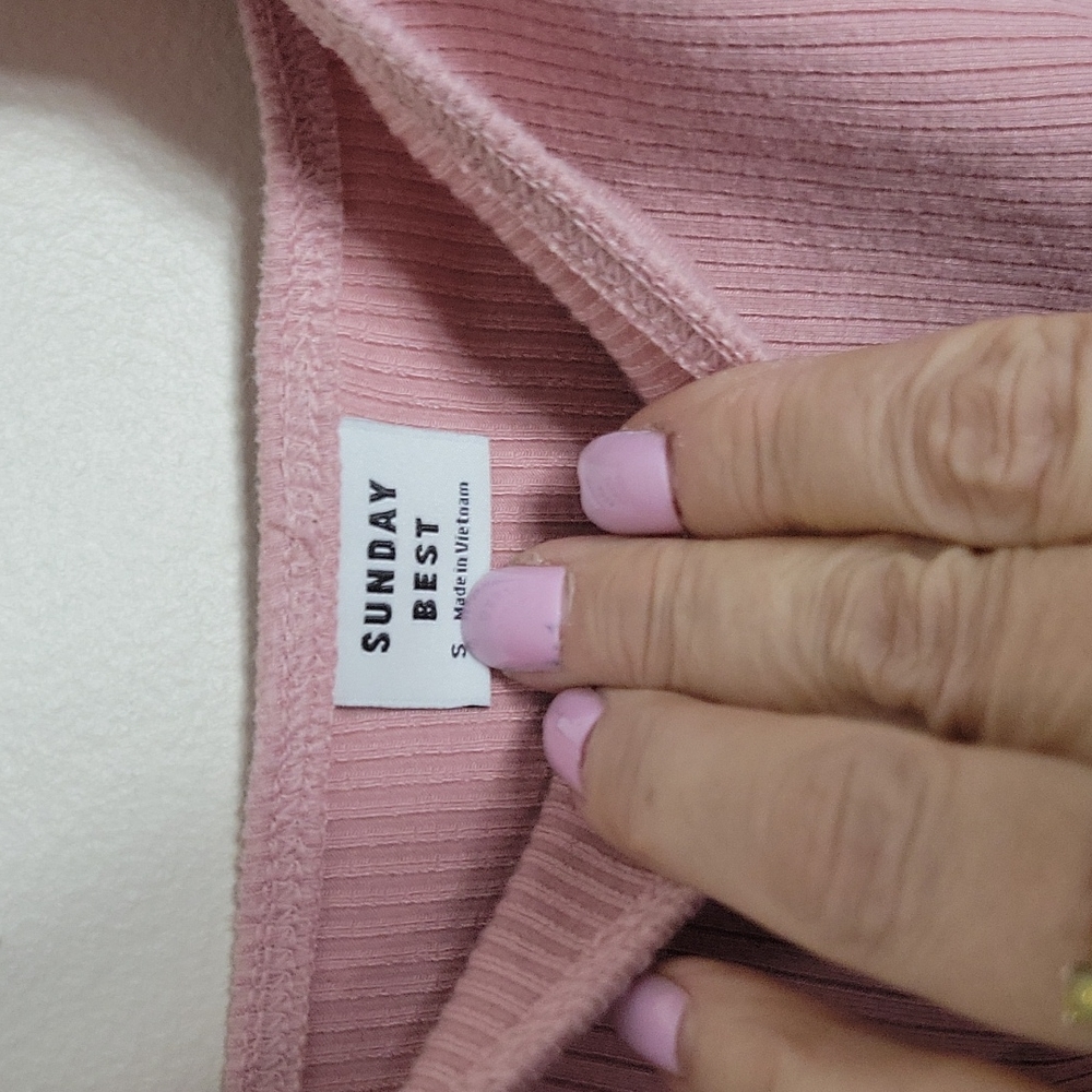 Sunday Best Pink Ruffled Strap Ribbed One-Piece Bodysuit - Picture 3 of 5